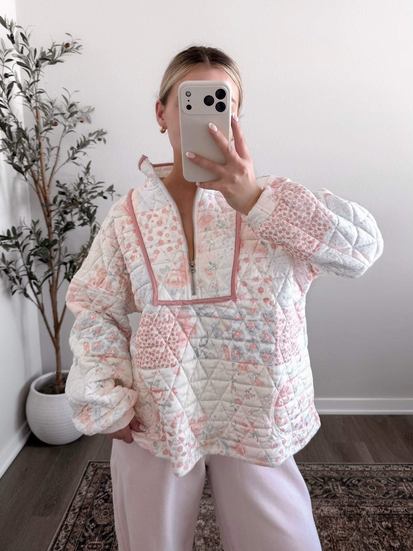 Spring Quilted Zip Pullover (New Print)