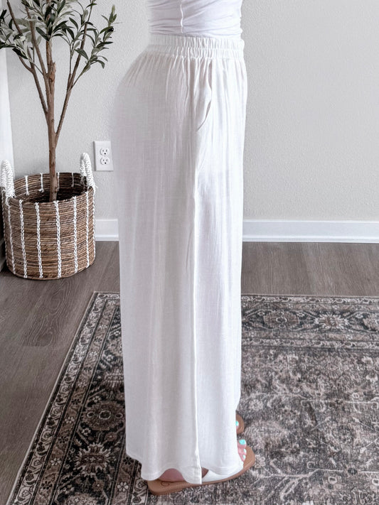 Elle Linen Wide Leg Pant / White