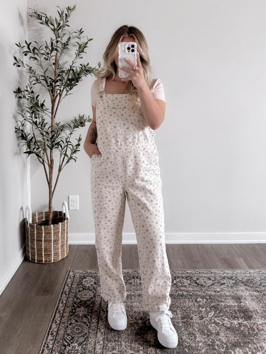 Flower Picking Overall Jumpsuit / Cream