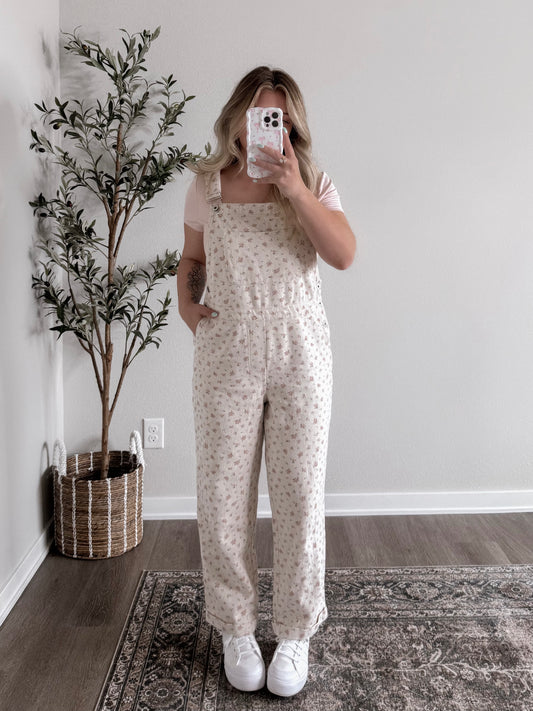 Flower Picking Overall Jumpsuit / Cream