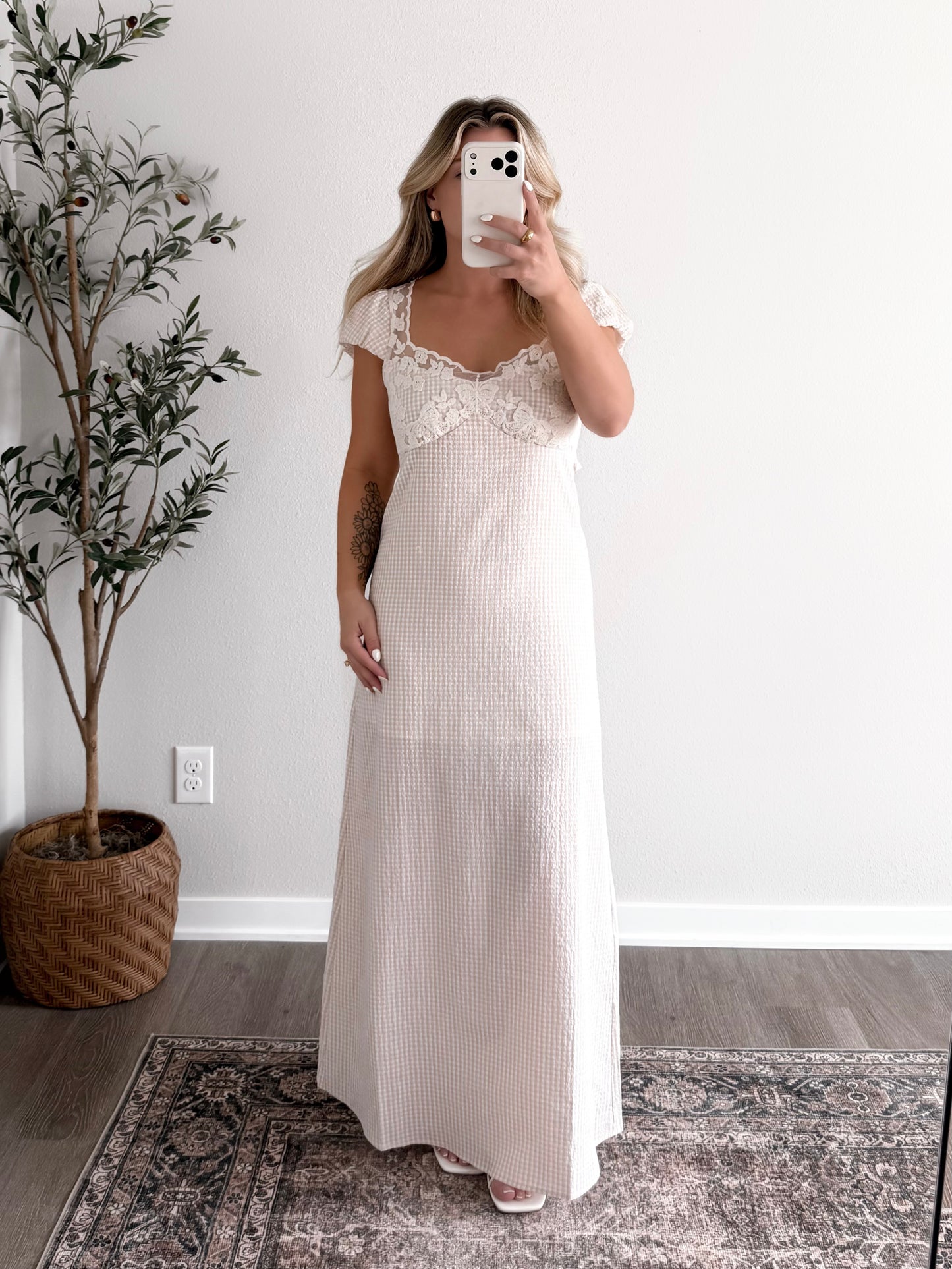 Honeycomb Gingham Maxi Dress