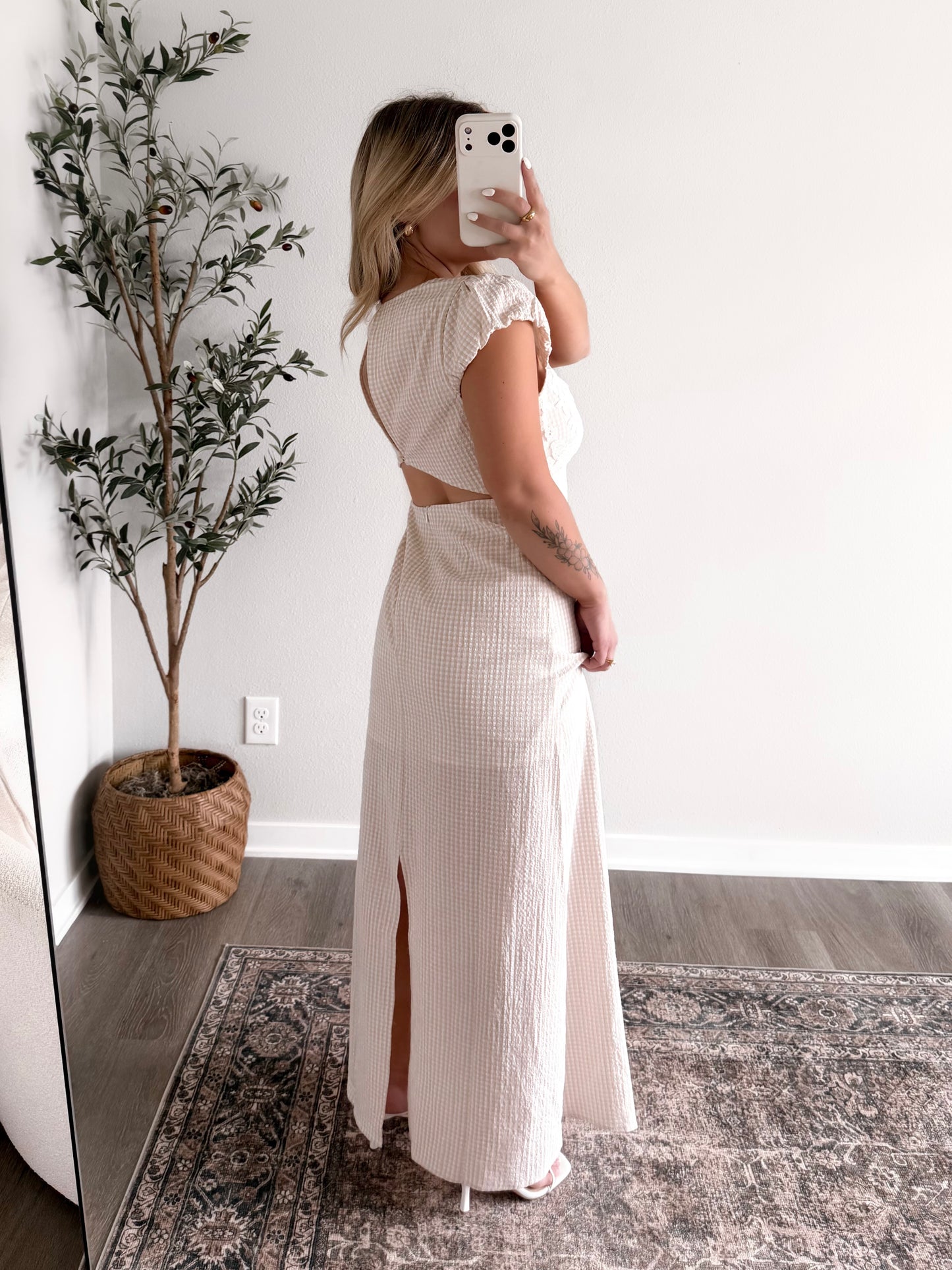 Honeycomb Gingham Maxi Dress
