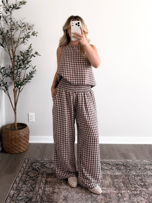 Ginny Gingham Top / Brown
