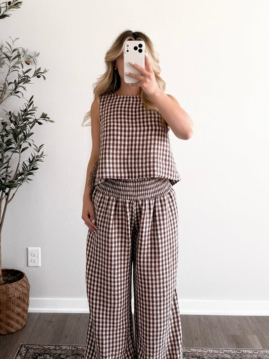 Ginny Gingham Top / Brown