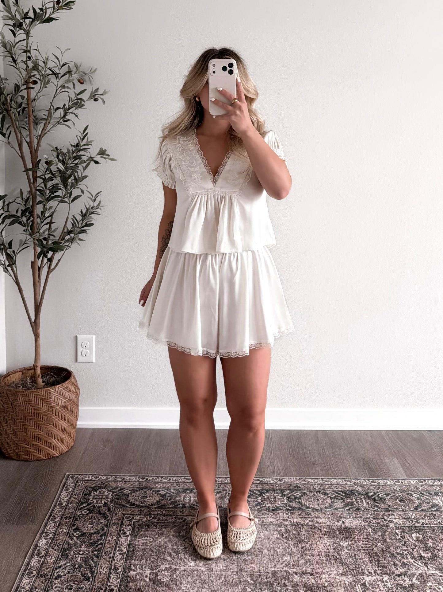 Ivory Angel Lace Satin Set