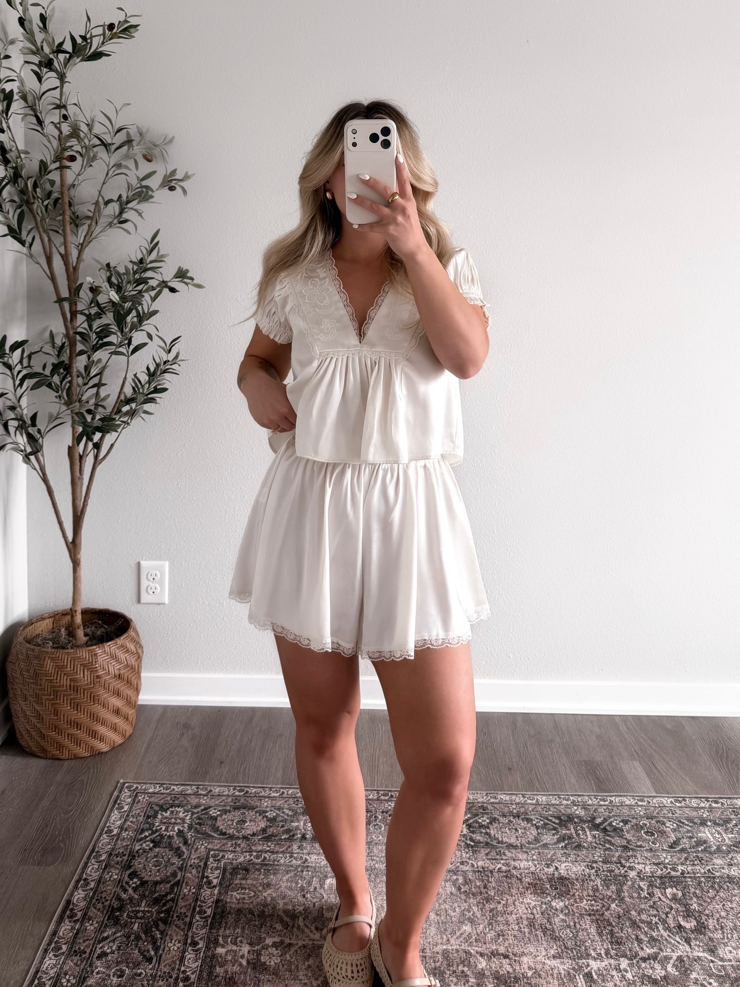 Ivory Angel Lace Satin Set