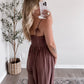 Espresso Boho Smocked Jumpsuit (Restocking Mid September)