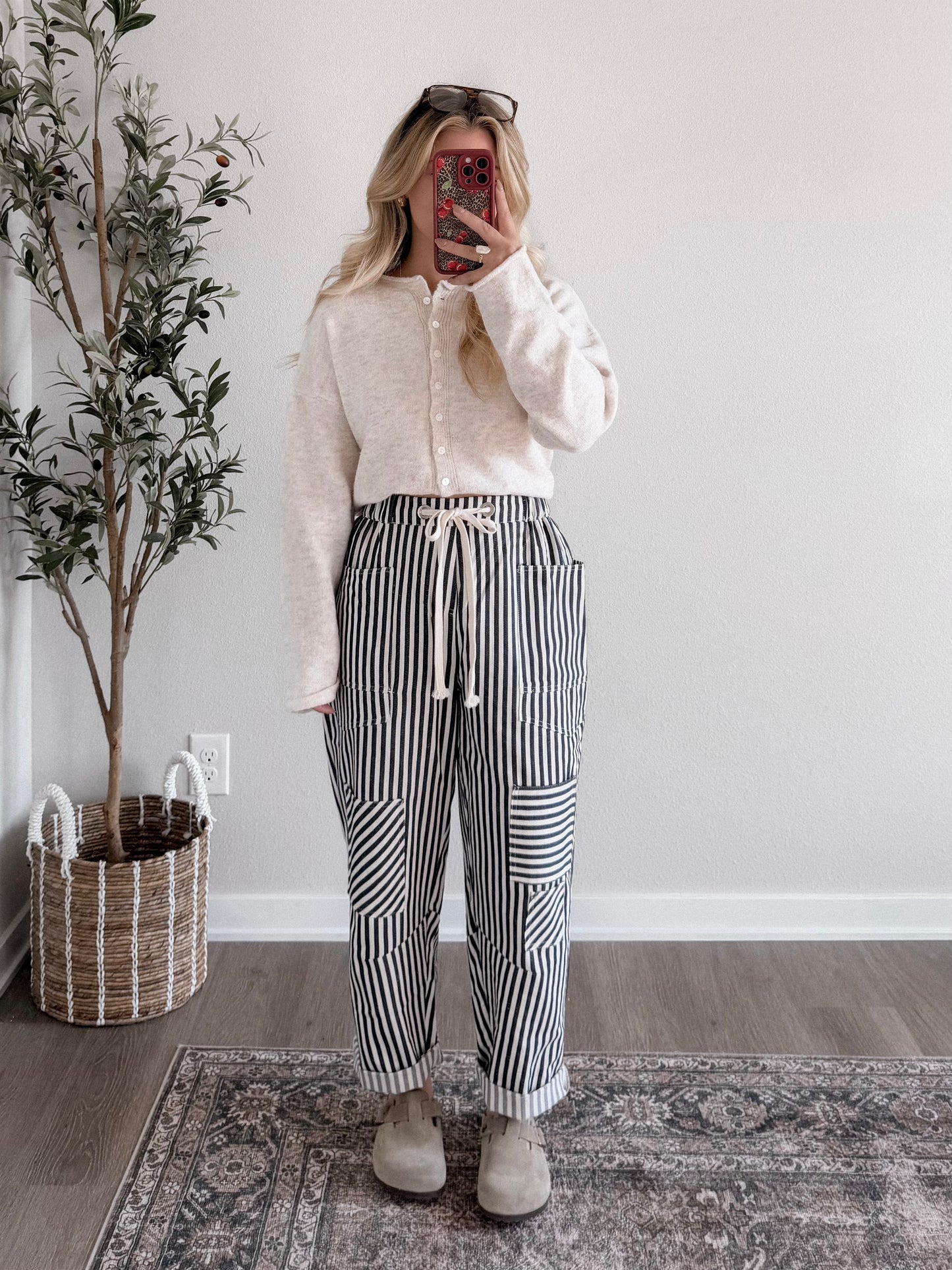 Fall Harbor Striped Barrel Pant / Navy