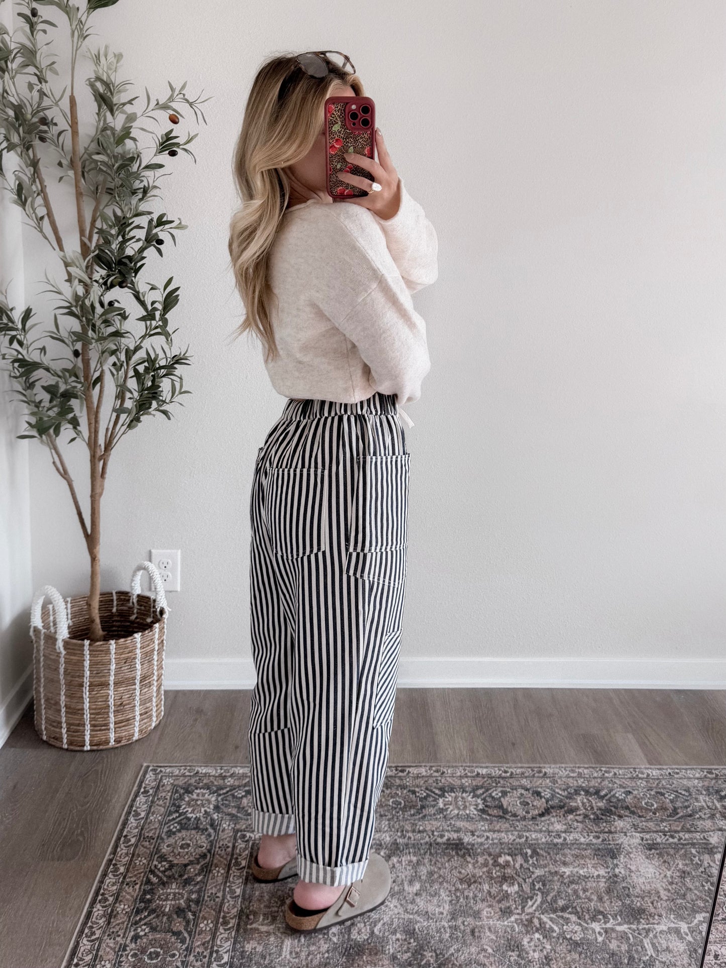 Fall Harbor Striped Barrel Pant / Navy
