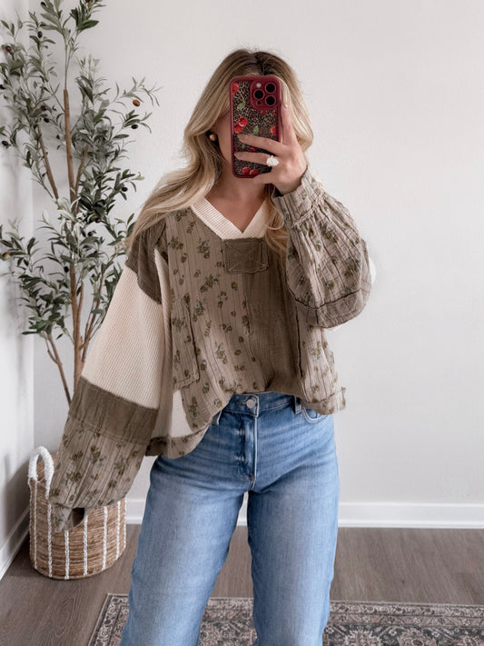 Grove Patchwork Waffle Knit Top (Restocking Mid-September)