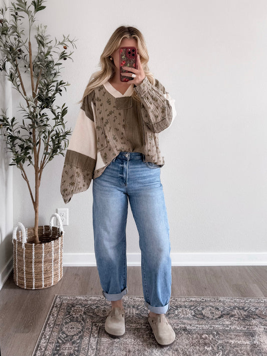 Grove Patchwork Waffle Knit Top (Restocking Mid-September)