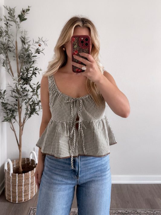 Fern Gingham Babydoll Top / Olive