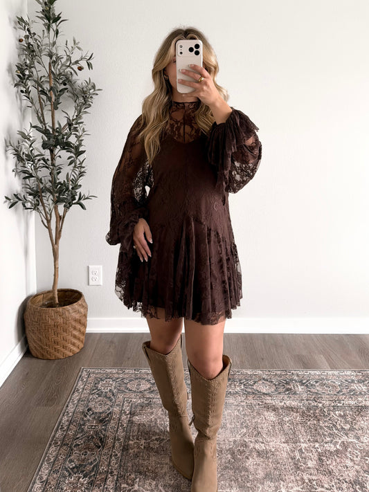 Dust & Lace Slip Dress/ Brown (Restocking Mid October)