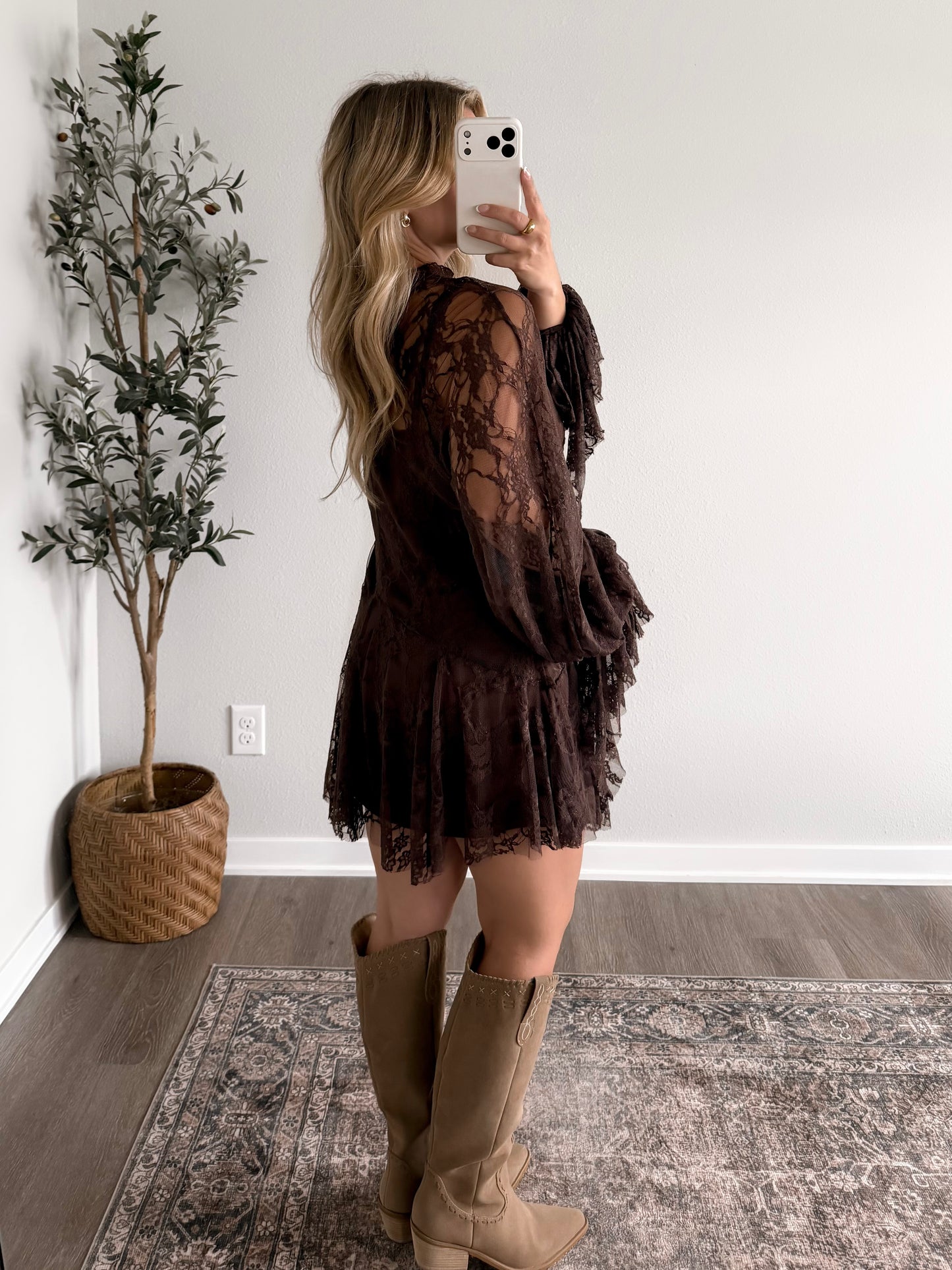 Dust & Lace Slip Dress/ Brown