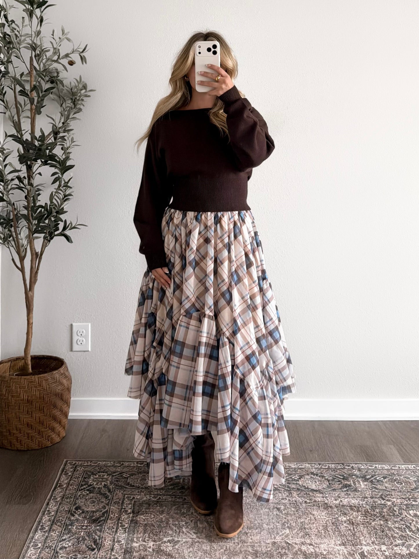 High Plains Plaid Maxi Skirt / Cream