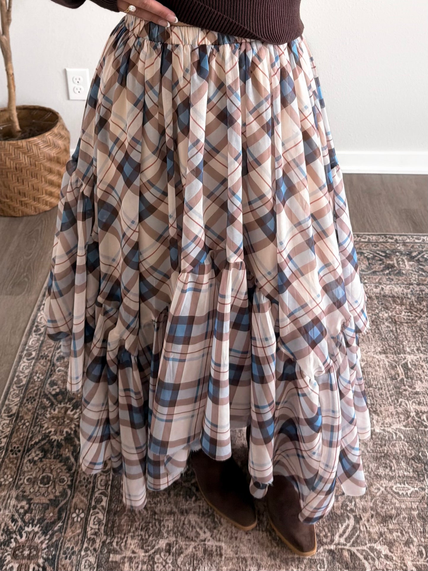 High Plains Plaid Maxi Skirt / Cream