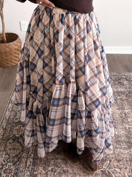 High Plains Plaid Maxi Skirt / Cream