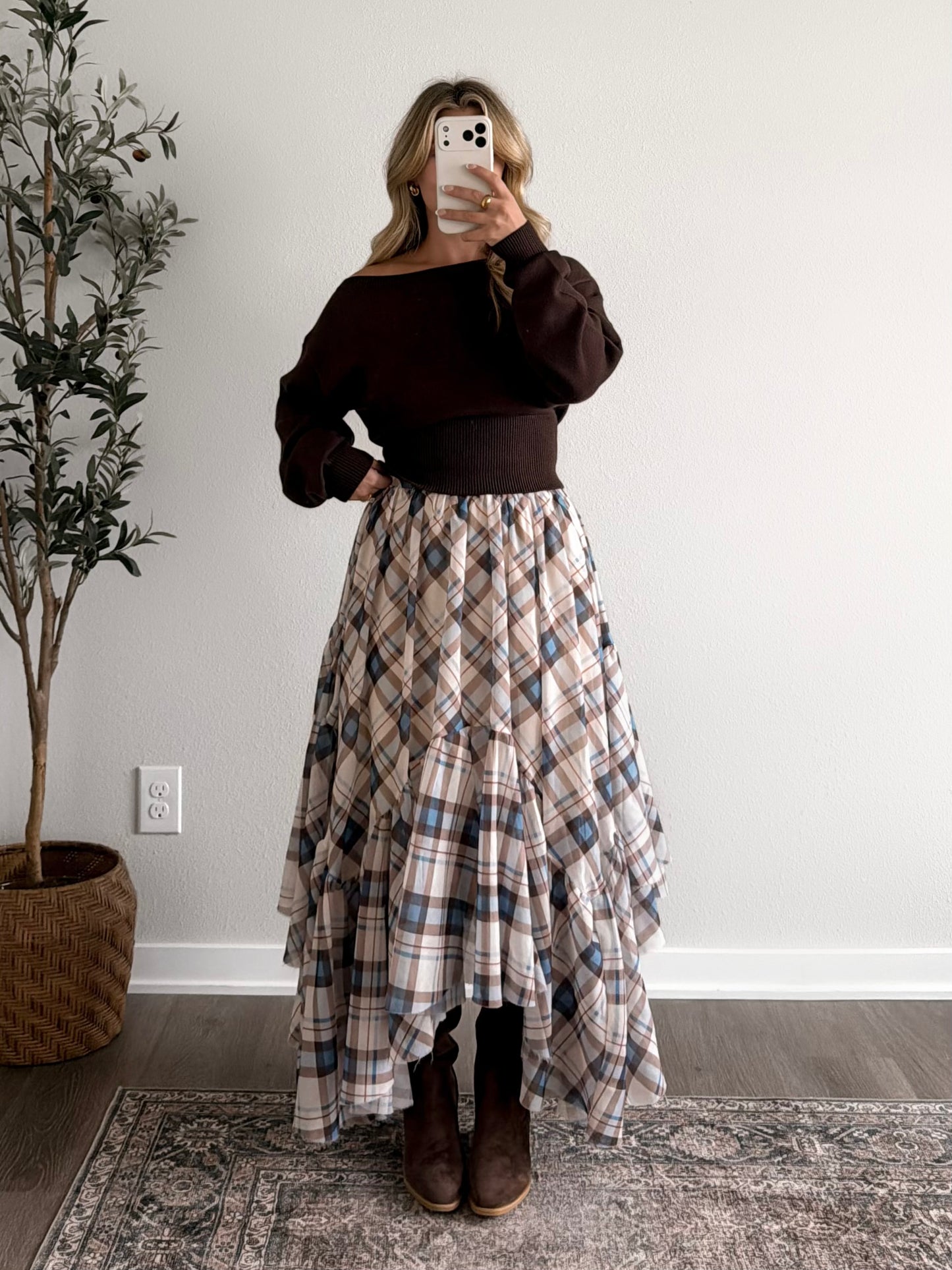 High Plains Plaid Maxi Skirt / Cream