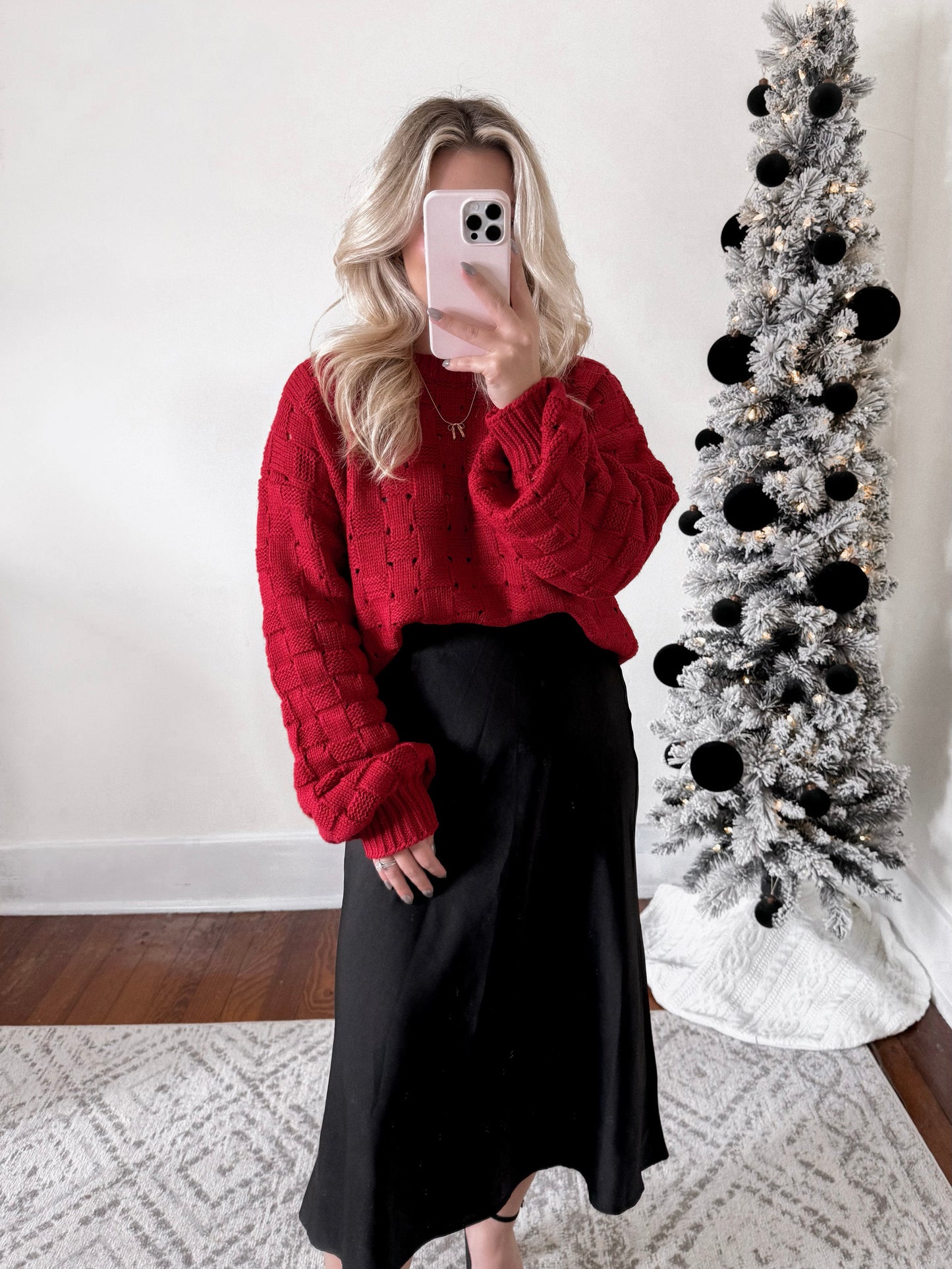 Scarlet Weaved Checkered Sweater