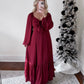 Holiday Satin Bow Maxi Dress / Cranberry