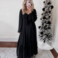 Holiday Satin Bow Maxi Dress / Black