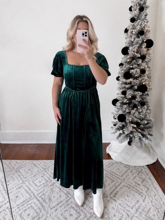 Mistletoe Velvet Corset Midi Dress