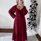 Holiday Satin Bow Maxi Dress / Cranberry