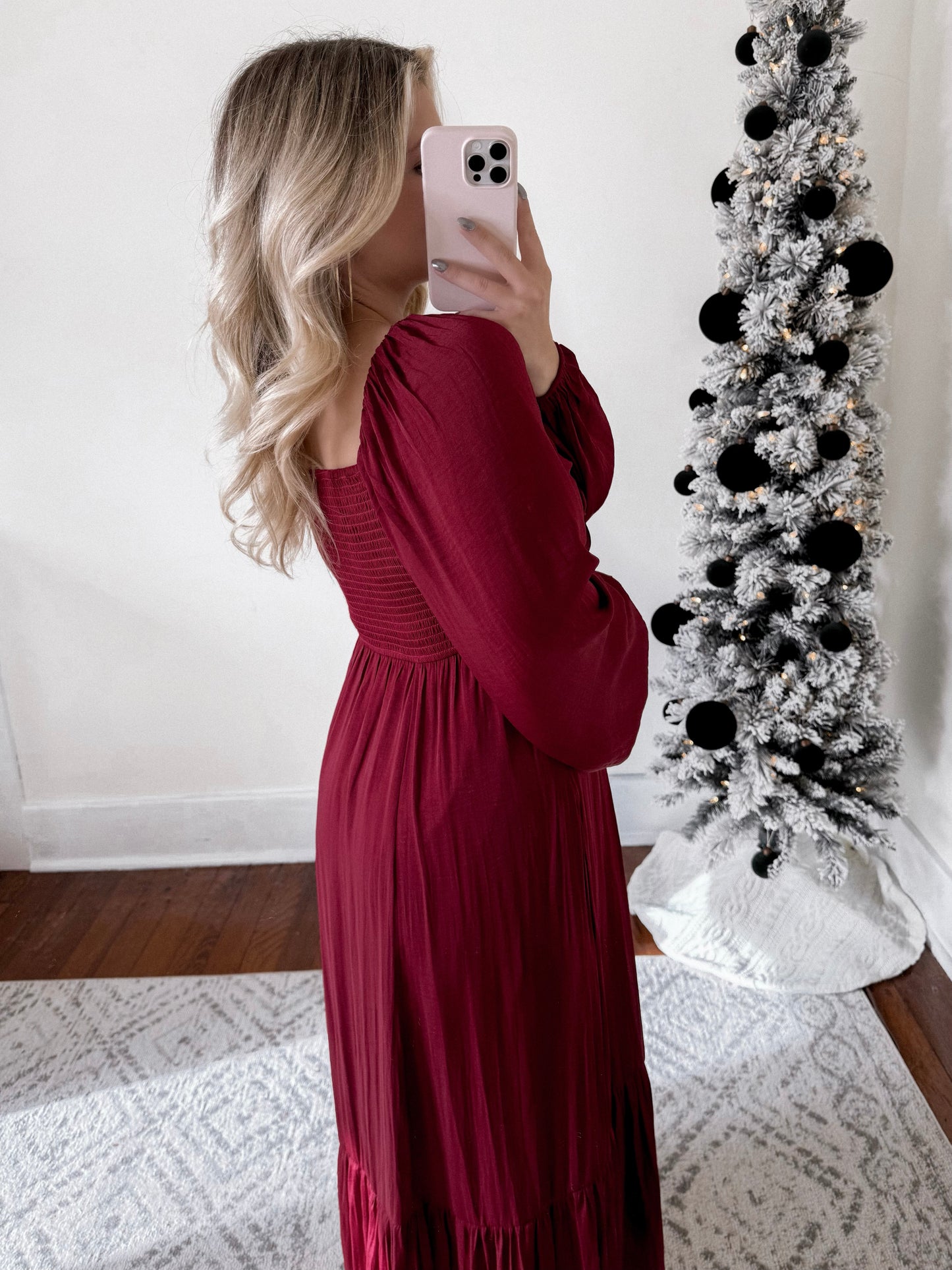 Holiday Satin Bow Maxi Dress / Cranberry