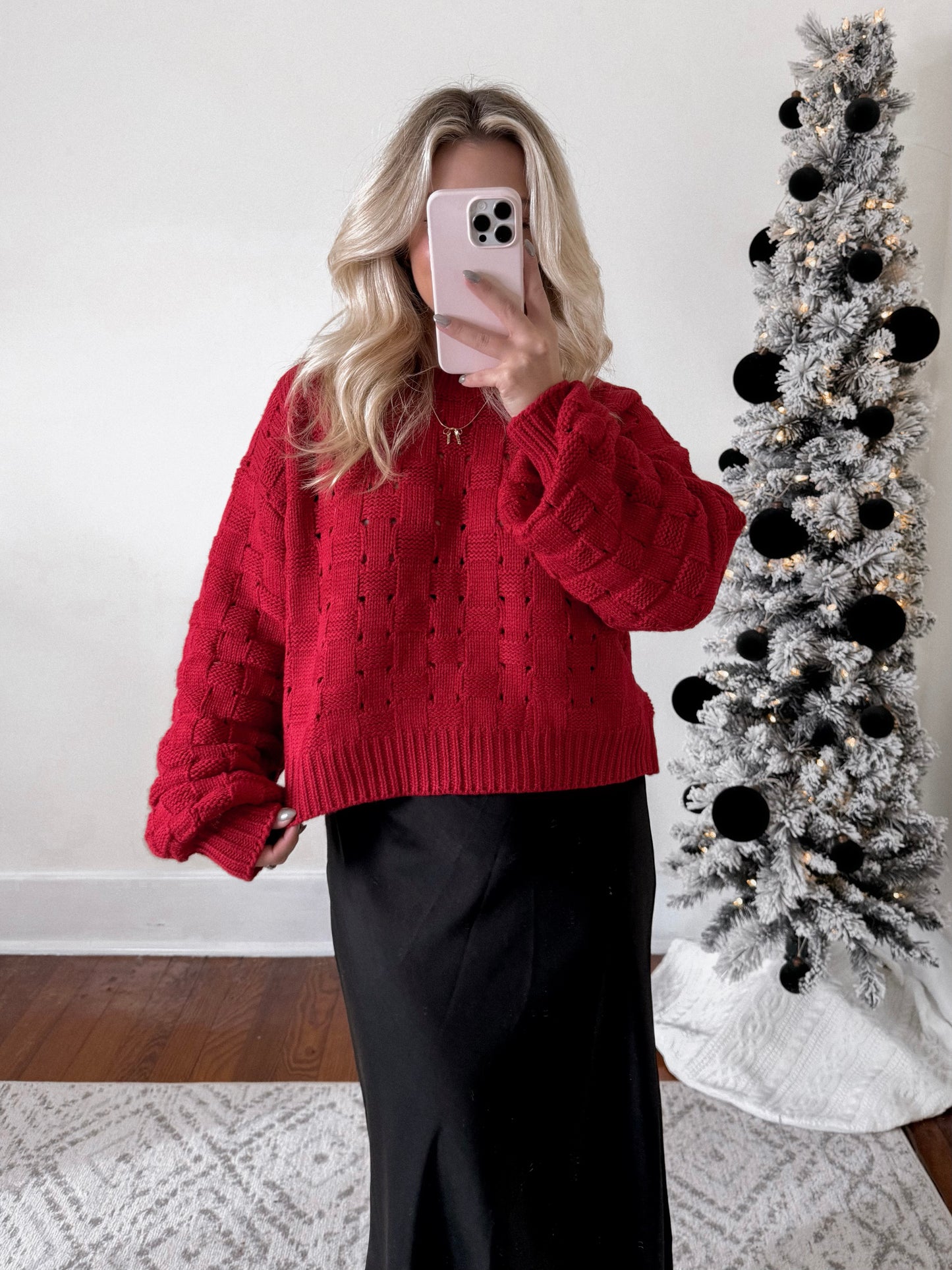 Scarlet Weaved Checkered Sweater