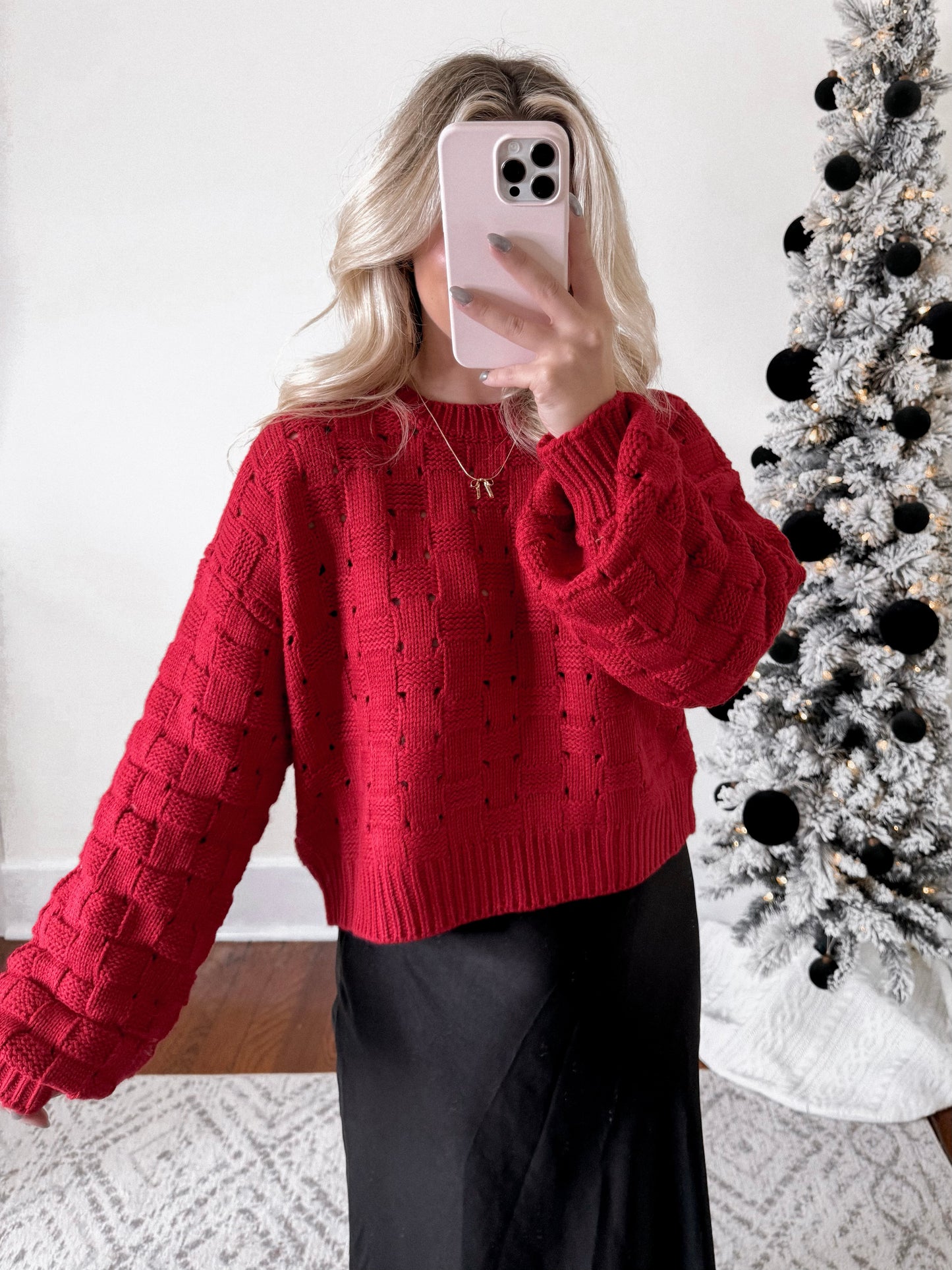 Scarlet Weaved Checkered Sweater