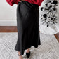 Chic Satin Midi Skirt / Black