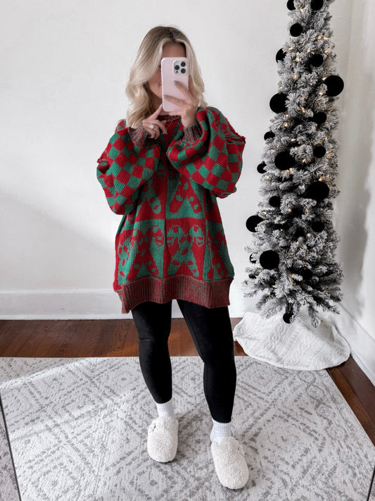 Candy Cane Checkered Tunic Sweater