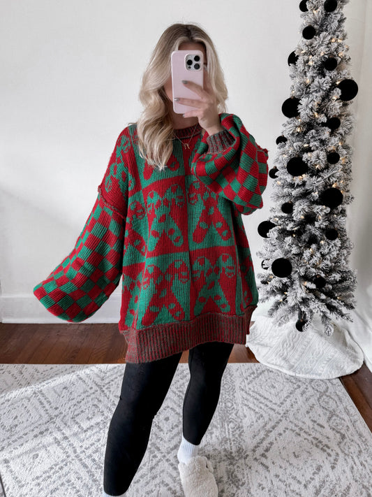 Candy Cane Checkered Tunic Sweater