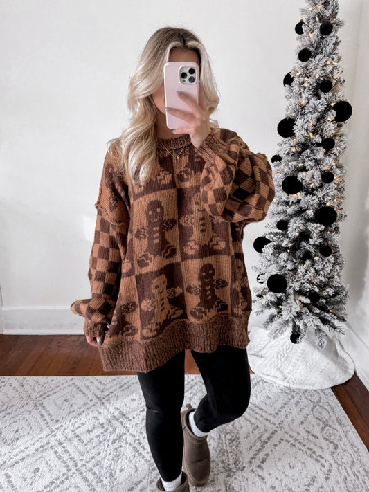 Gingerbread Checkered Tunic Sweater