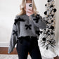 Velvet Bow Knit Sweater / Charcoal