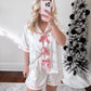 Pink & Cream Satin Bow Pajama Set