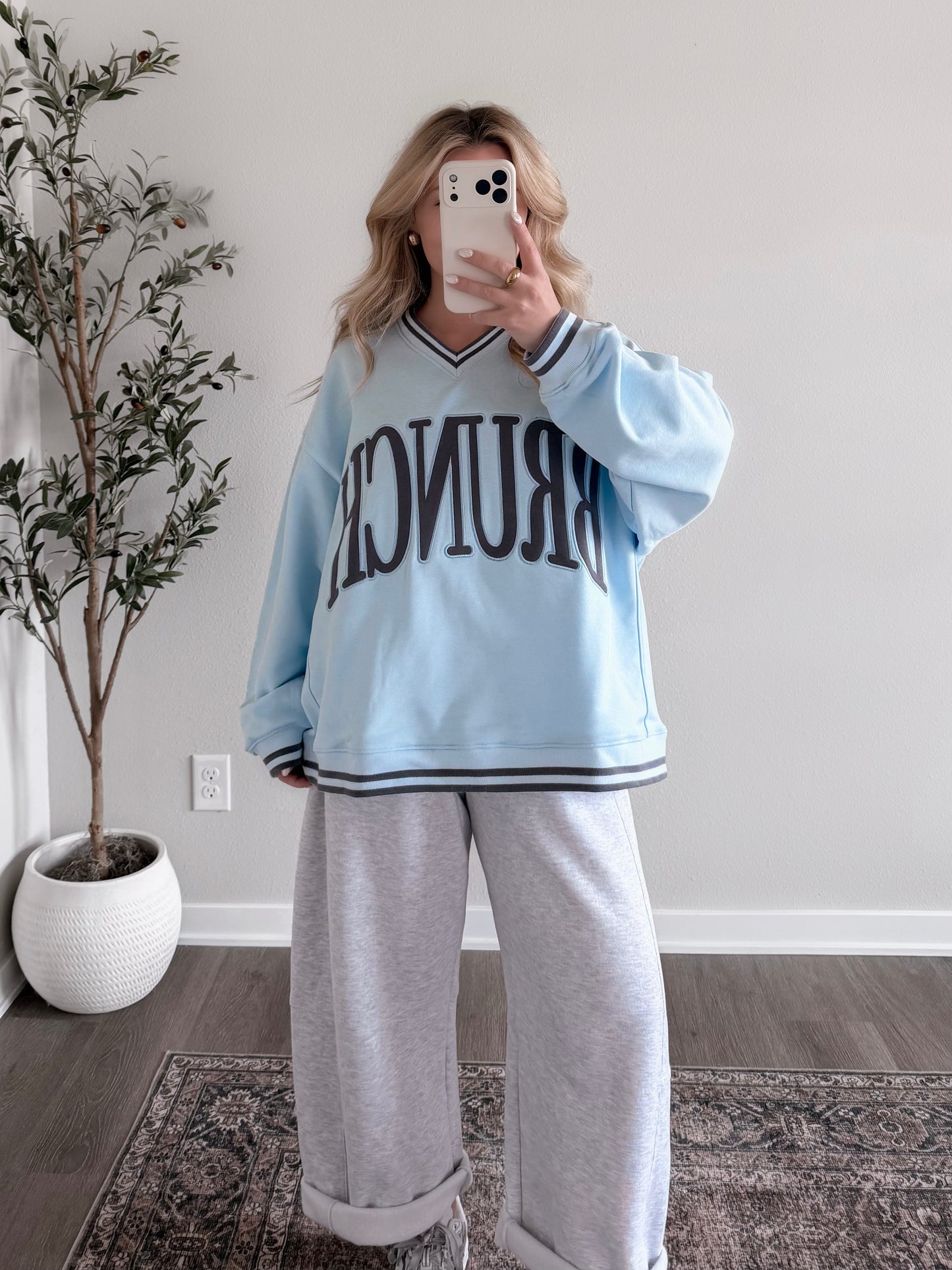 "Brunch" Vintage Blue Pullover