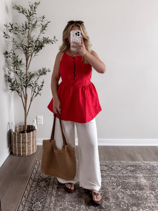 Scarlet Red Linen Top