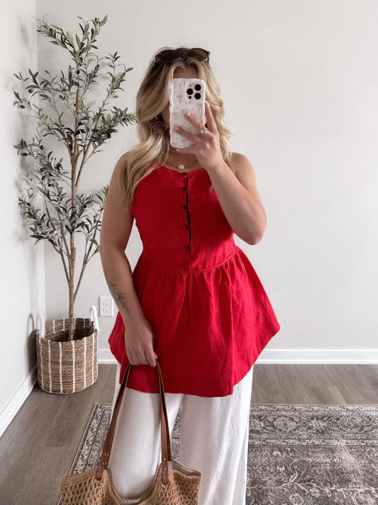 Scarlet Red Linen Top
