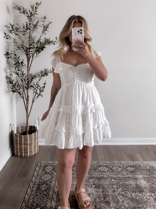 Truly Yours White Ruffled Dress Final Sale
