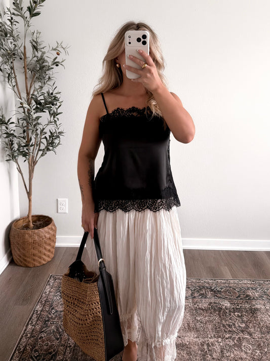 Mare Satin Lace Top / Black