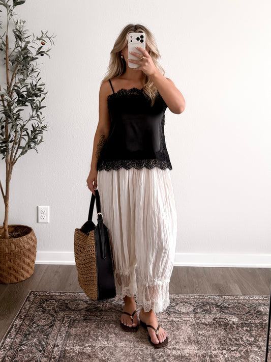 Mare Satin Lace Top / Black
