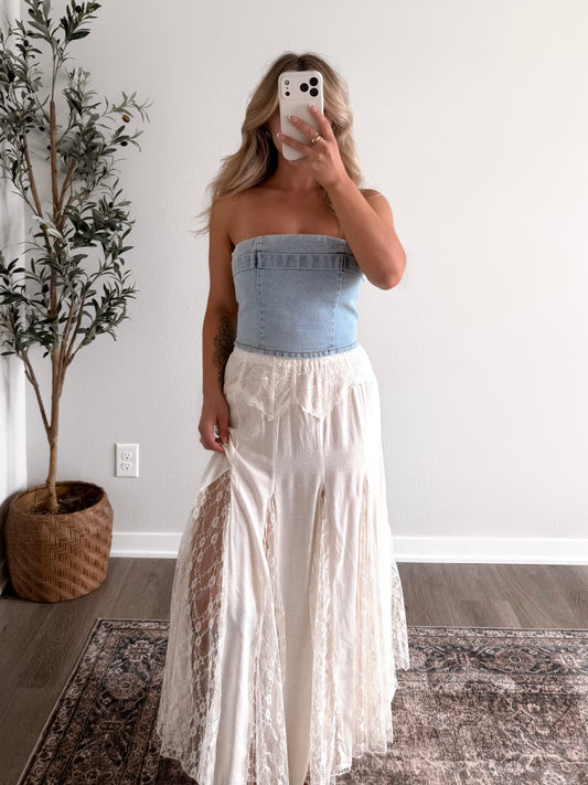 Backstage Strapless Denim Top