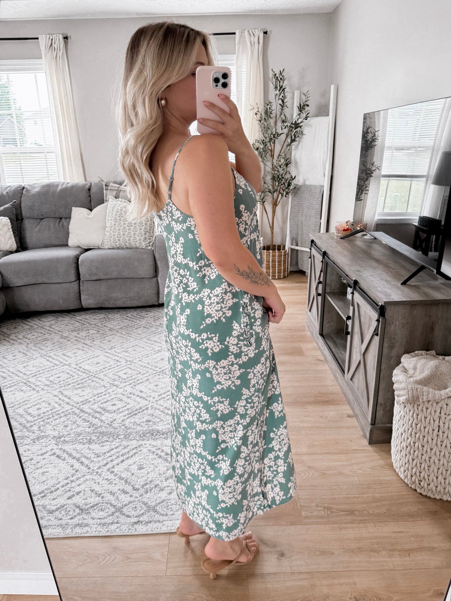 Sage Floral Midi Dress