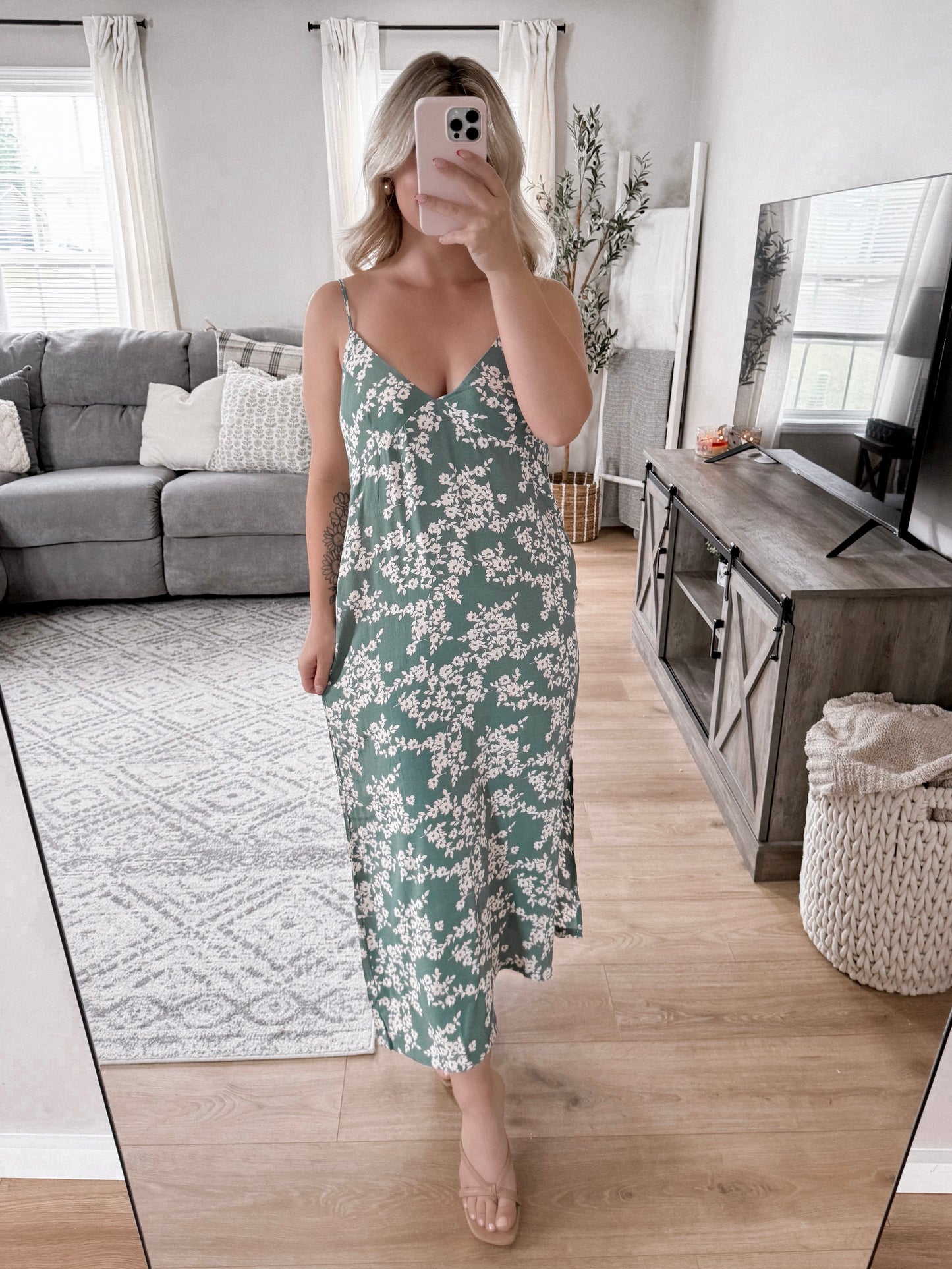 Sage Floral Midi Dress