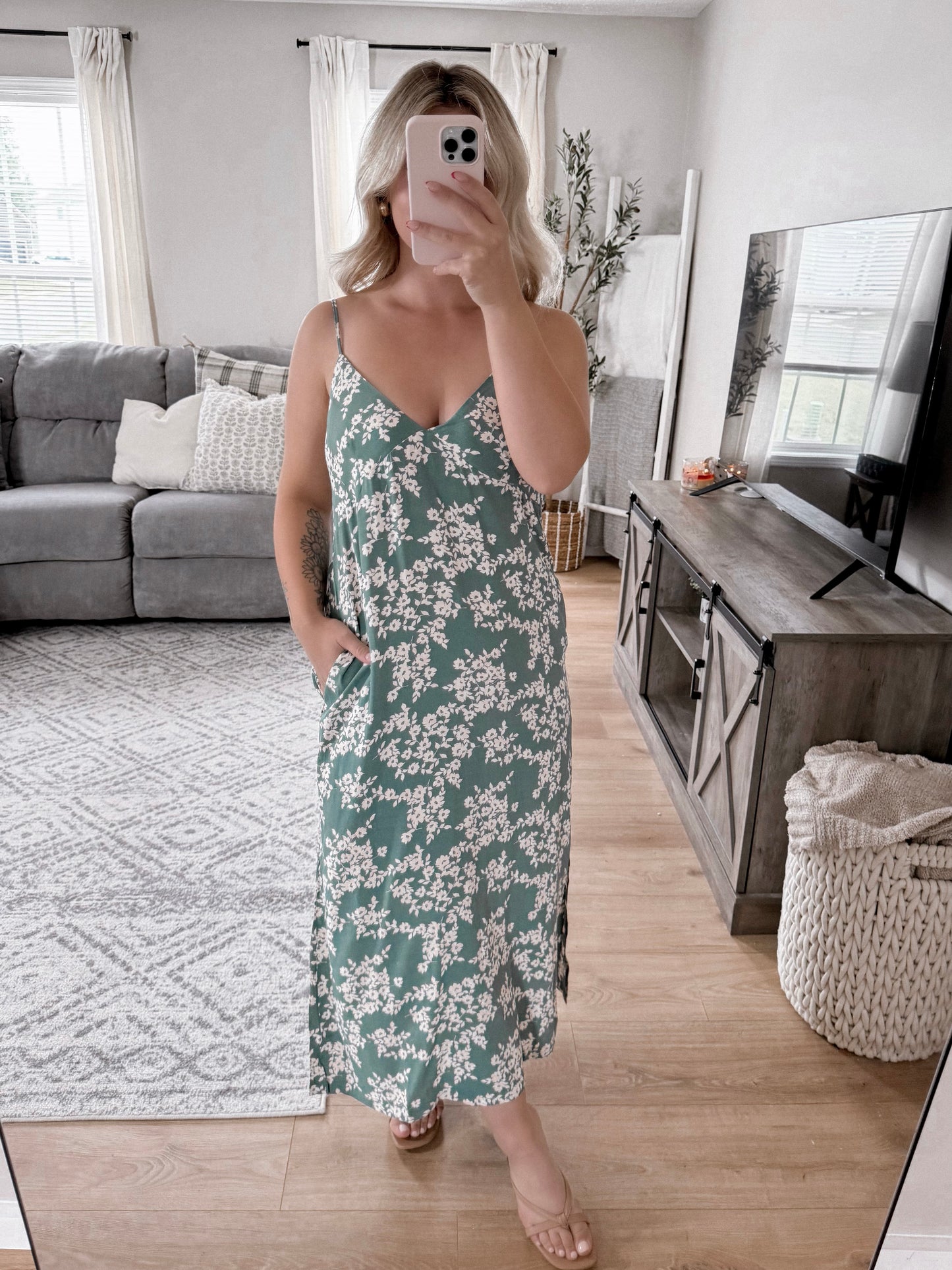 Sage Floral Midi Dress