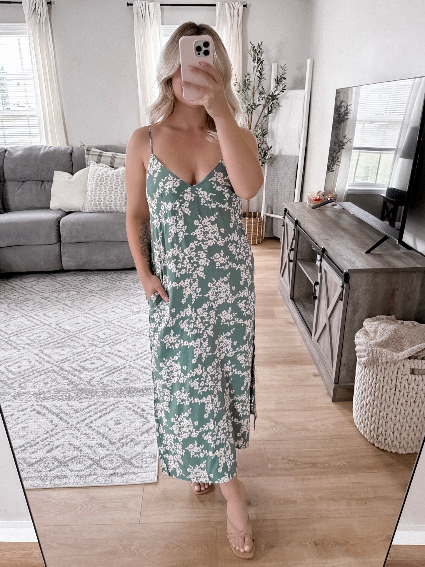 Sage Floral Midi Dress