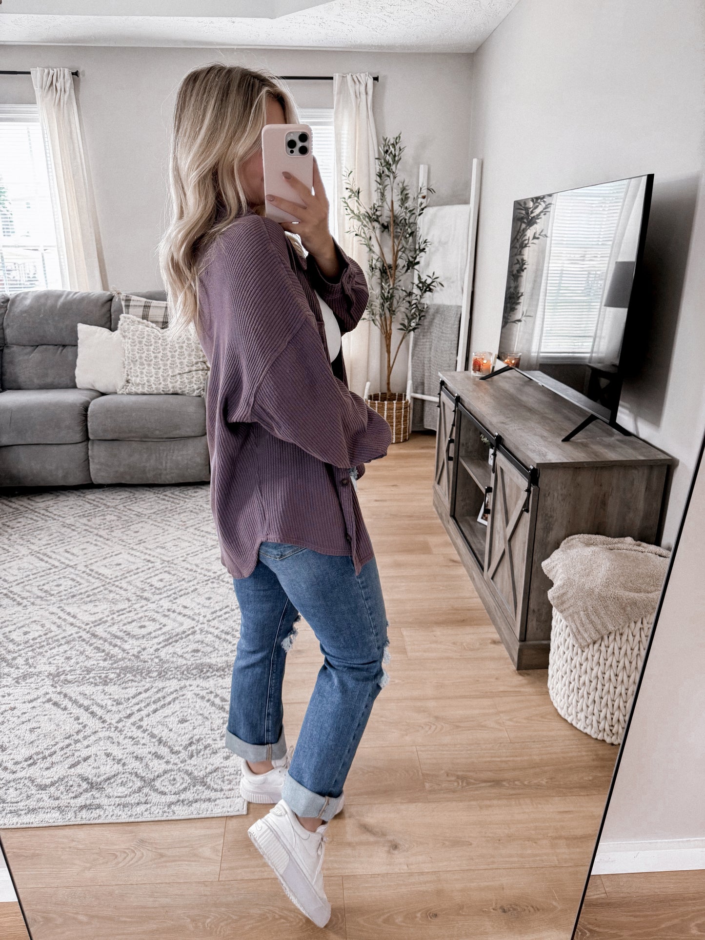 Layer Obsessed Waffle Button Down / Washed Plum