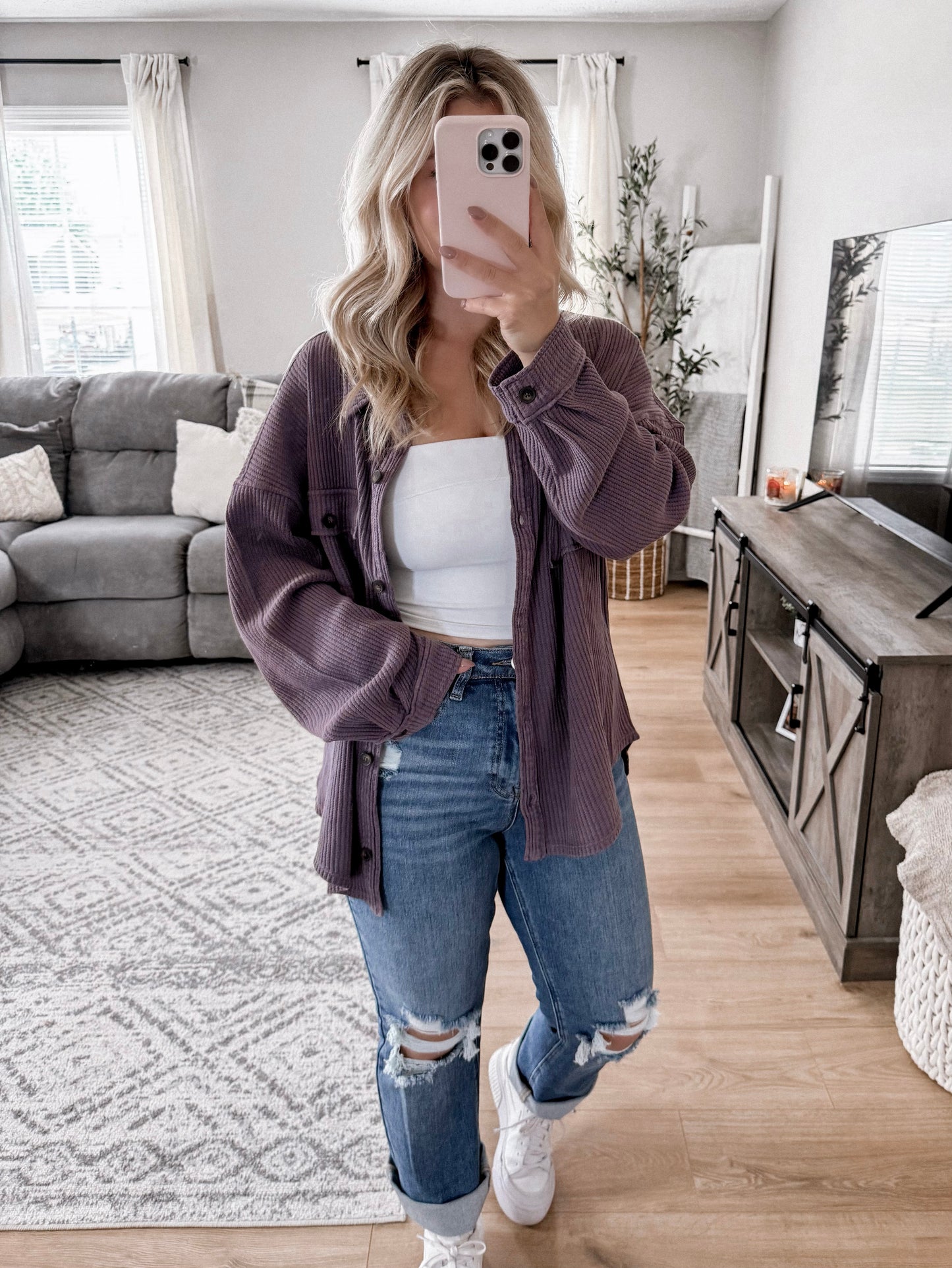 Layer Obsessed Waffle Button Down / Washed Plum