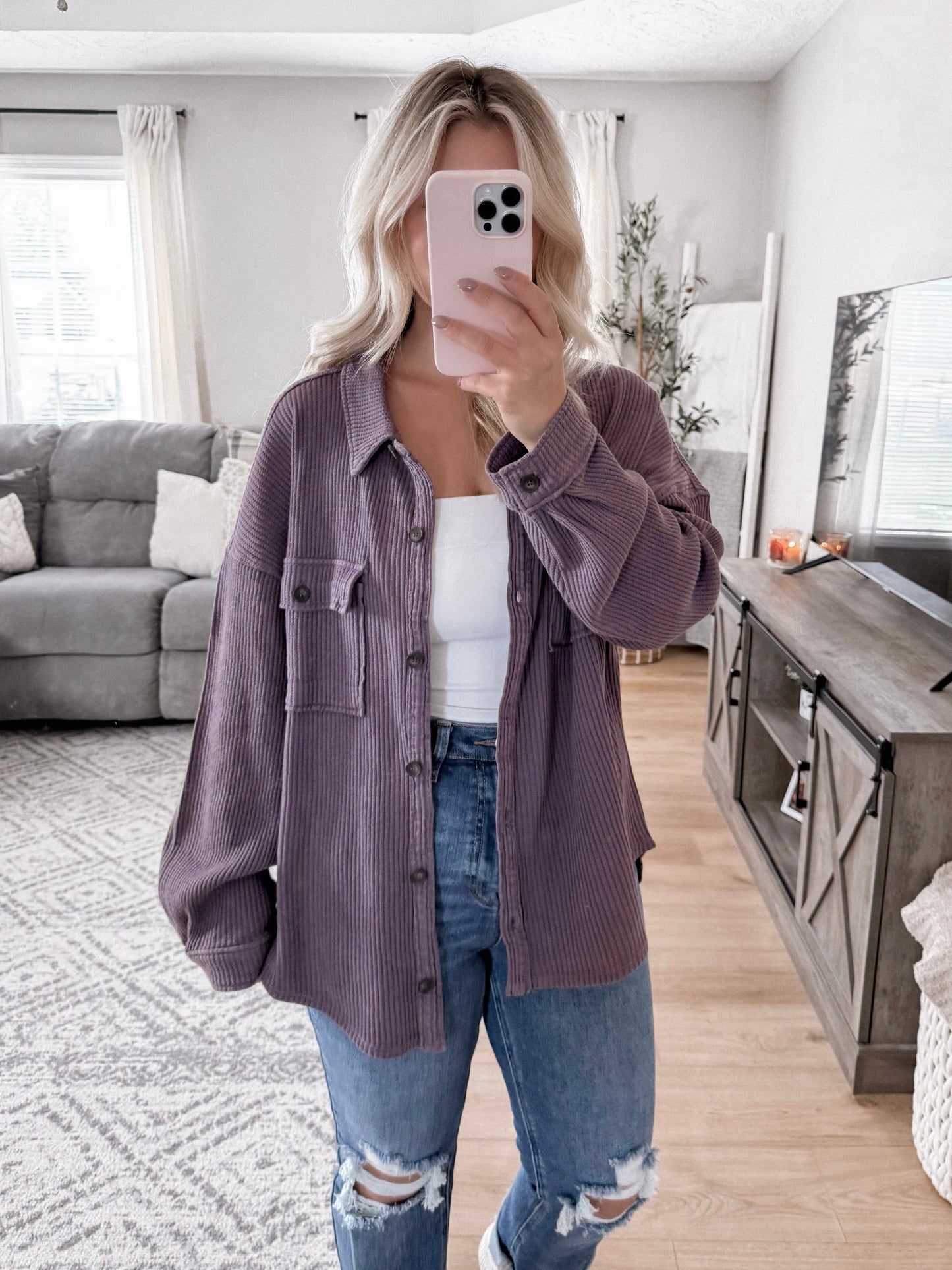 Layer Obsessed Waffle Button Down / Washed Plum